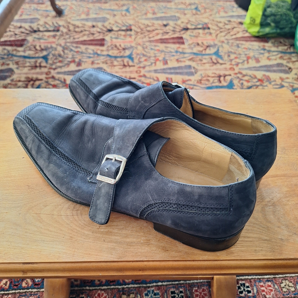 Moreschi Dark Gray Leather Buckle Oxfords